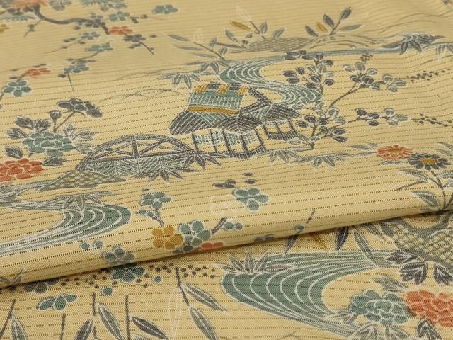 平和屋着物＊夏物　小紋　絽　風景草花文　正絹　逸品　AABA6543jd