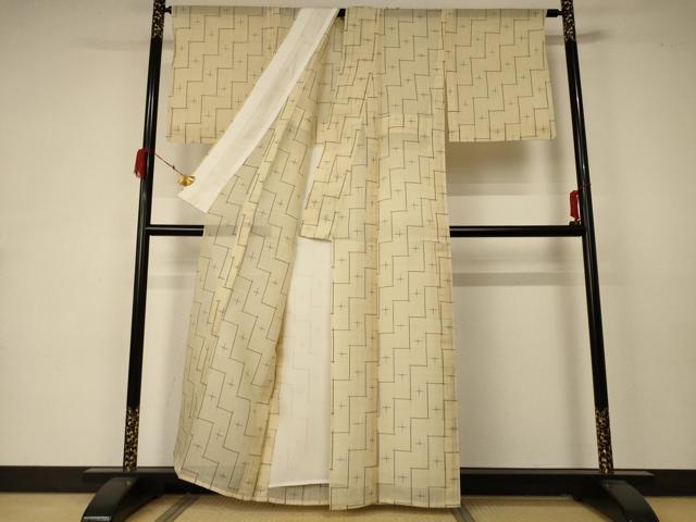 平和屋着物＊夏物 紗紬 十字絣 反端付き 正絹 逸品 AABA6545jd