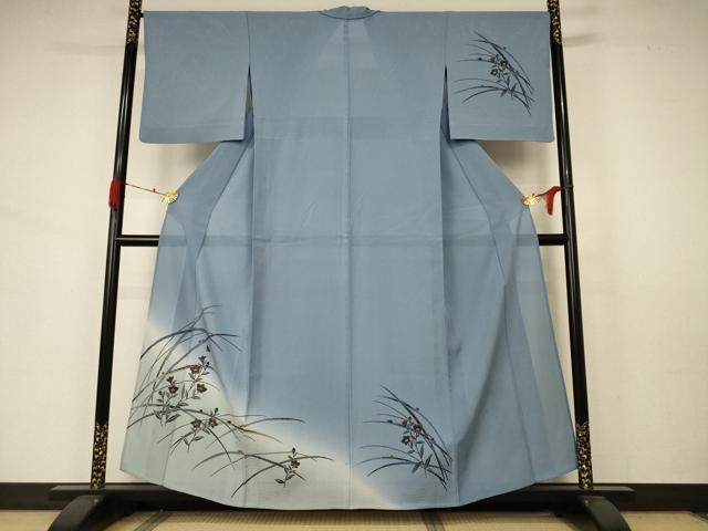 平和屋着物＊夏物　訪問着　絽　草花文　蛍　暈し染め　金彩　正絹　逸品　AABA6563jd