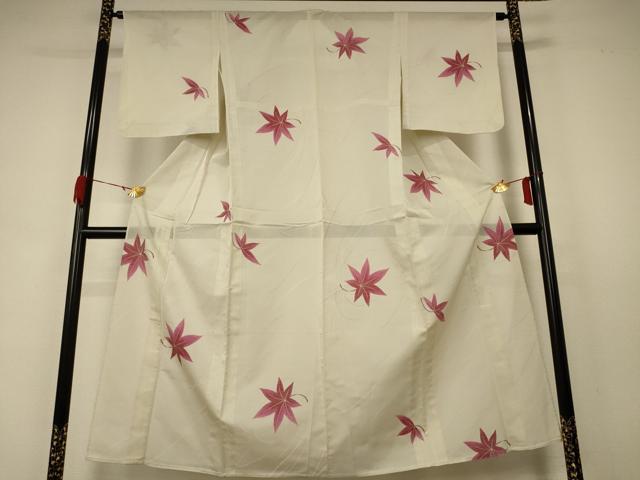 平和屋着物＊夏物　小紋　絽　刺繍　楓文　正絹　逸品　未使用　AABA6570jd 平和屋着物＊夏物 小紋 絽 刺繍 楓文 正絹 逸品 未使用 AABA6570jd