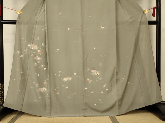 平和屋着物＊夏物　訪問着　絽　草花文　金彩　正絹　逸品　AABA6576jd_2