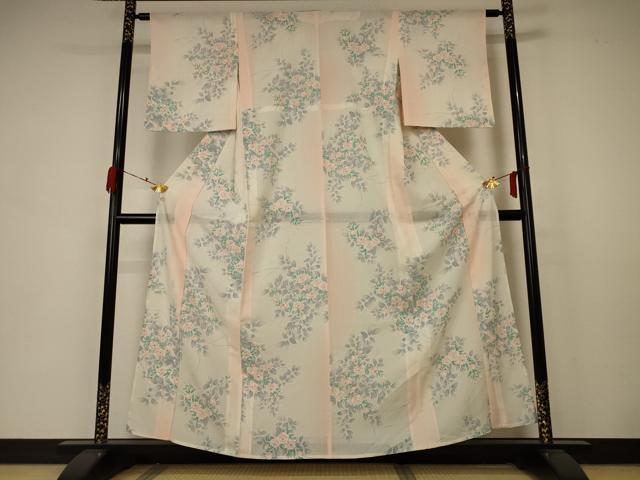 平和屋着物＊夏物　小紋　絽　草花文　正絹　逸品　AABA6592jd_1