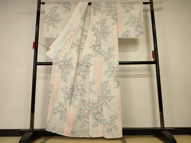 平和屋着物＊夏物　小紋　絽　草花文　正絹　逸品　AABA6592jd_2