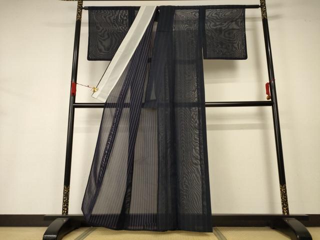 平和屋着物＊夏物　小紋　紗　縞　正絹　逸品　AABA6594jd 平和屋着物＊夏物 小紋 紗 縞 正絹 逸品 AABA6594jd