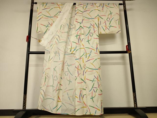 平和屋着物＊夏物　小紋　絽　枝葉文　正絹　逸品　AABA6601jd_2