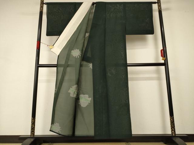 平和屋着物＊夏物 小紋 紗 草花文 銀糸 正絹 逸品 AABA6615jd