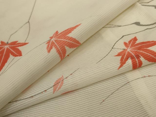 平和屋着物＊夏物　小紋　絽　楓文　洗える着物　AABA6625jd