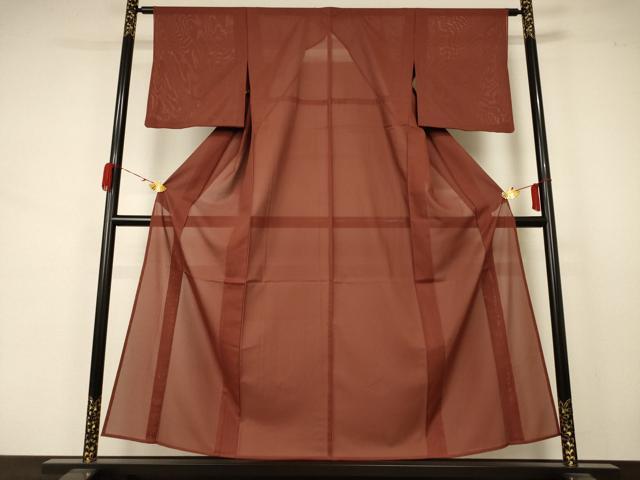 平和屋着物＊夏物　色無地　絽　海老茶色　三越扱い　洗える着物　AABA6631jd