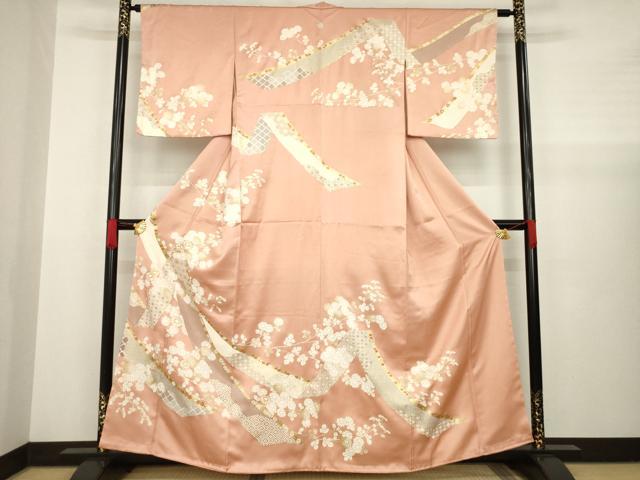 平和屋着物●銀座きしや　訪問着　駒刺繍　蔓帯花文　金彩　正絹　逸品　AABA6644ck