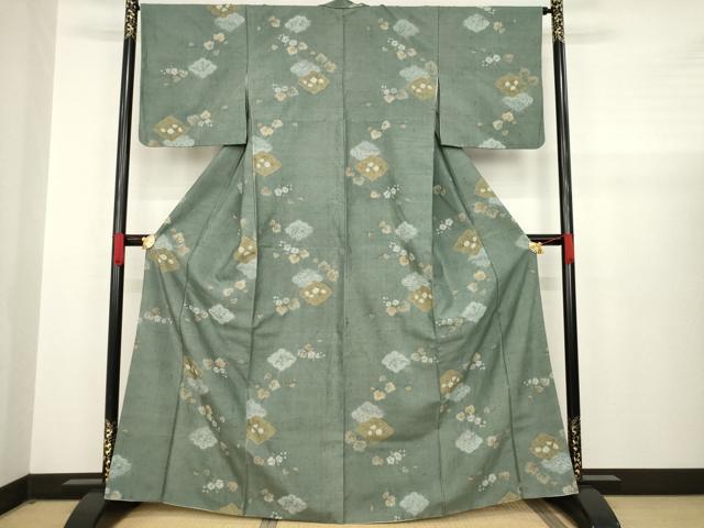 平和屋着物●上質な小紋　紬地　絞り　正絹　逸品　AABA6646ck