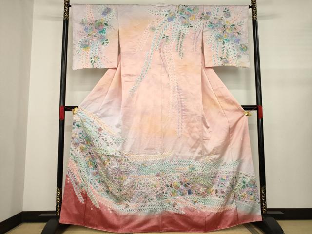 平和屋着物●伯河貞雄　訪問着　辻が花　絞り　暈し染め　銀通し地　正絹　逸品　AABA6654ck