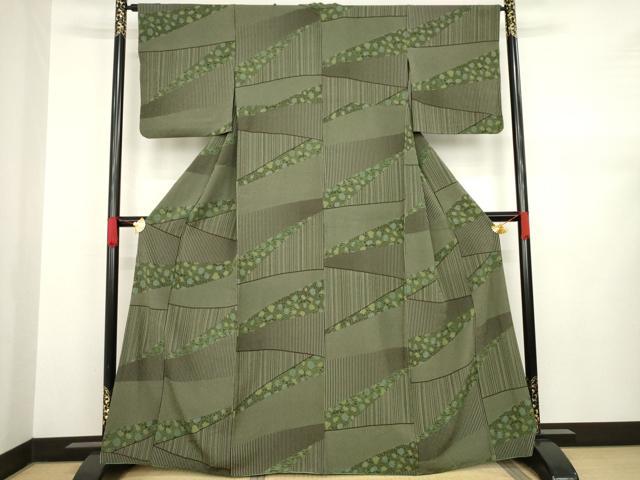 平和屋着物●上質な小紋　型染め　草花文　背抜き仕立て　正絹　逸品　AABA6664ck