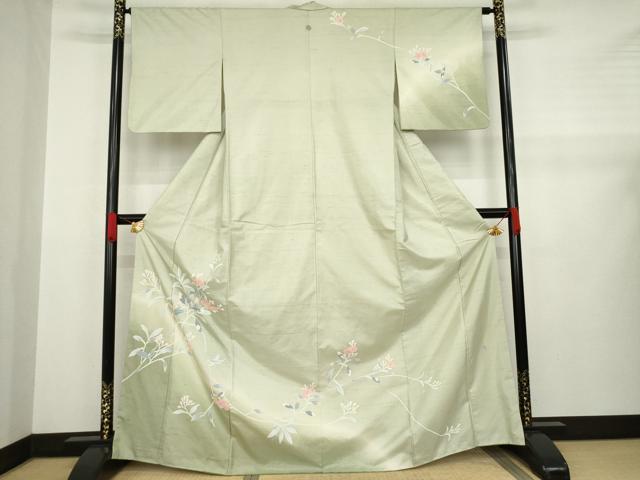 平和屋着物●訪問着　友禅　作家物　紬地　枝花文　正絹　逸品　AABA6672ck