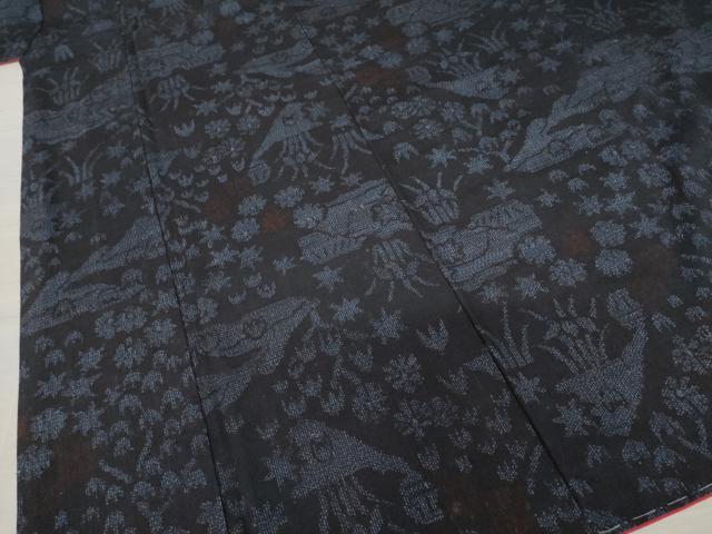 平和屋着物○結城紬 風景花文 正絹 逸品 AABA6678ck