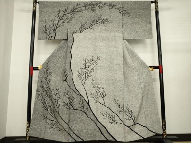 平和屋着物●訪問着　枝　黒地　正絹　逸品　AABA6691ck