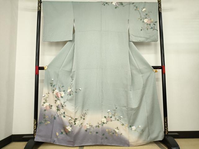 平和屋着物●訪問着　枝花文　暈し染め　金銀彩　正絹　逸品　AABA6697ck