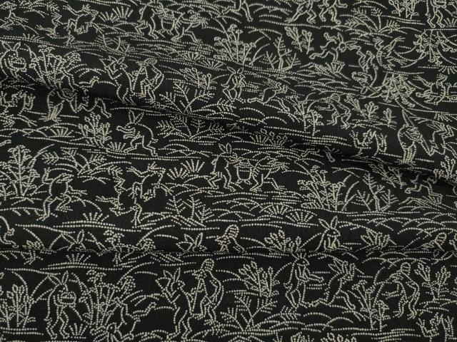 平和屋着物●江戸小紋　鳥獣戯画　黒地　正絹　逸品　AABA6713ck