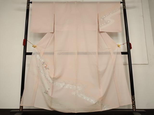 平和屋着物＊夏物　訪問着　絽　刺繍　地紙草花文　金銀糸　正絹　逸品　AABA6833st