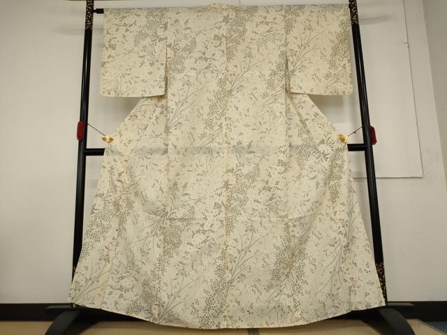 平和屋着物＊夏物　小紋　絽　草花文　銀彩　正絹　逸品　AABA6843st_1