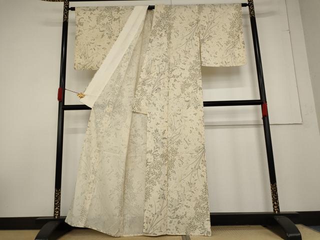 平和屋着物＊夏物 小紋 絽 草花文 銀彩 正絹 逸品 AABA6843st