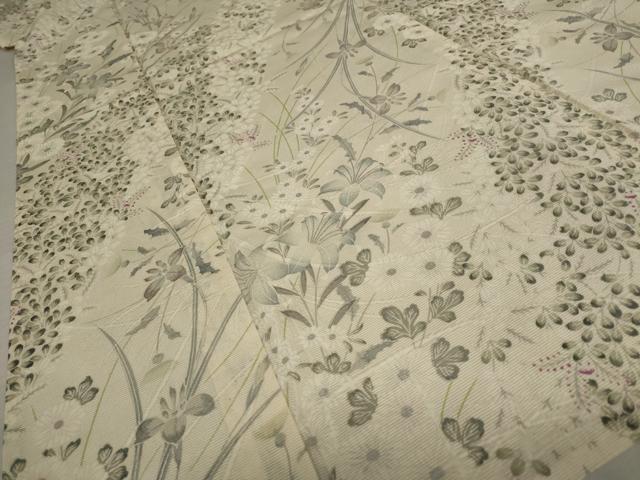 平和屋着物＊夏物　小紋　絽　草花文　銀彩　正絹　逸品　AABA6843st_3