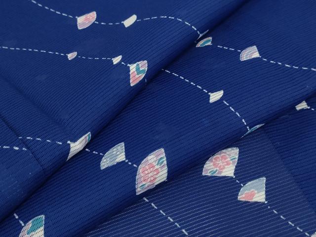 平和屋着物＊夏物　小紋　絽　舞扇文　洗える着物　AABA6863st