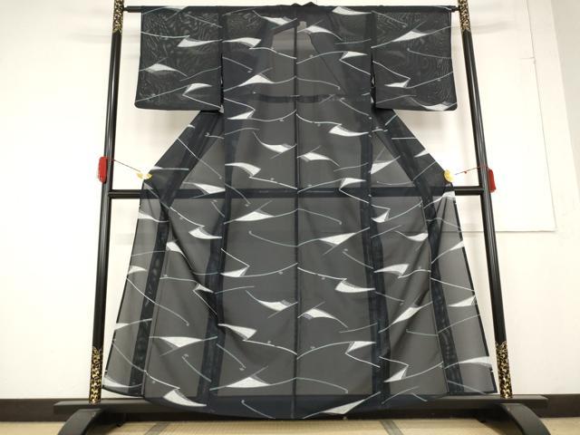 平和屋着物＊夏物　小紋　絽　幾何学文様　黒地　洗える着物　AABA6865st 平和屋着物＊夏物 小紋 絽 幾何学文様 黒地 洗える着物 AABA6865stの