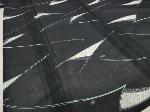 平和屋着物＊夏物 小紋 絽 幾何学文様 黒地 洗える着物 AABA6865stの