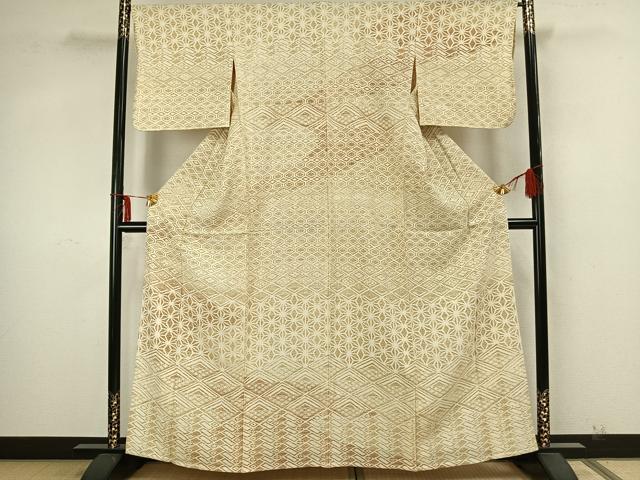 平和屋着物▽訪問着　単衣　菱文　麻の葉文様　正絹　逸品　AABA7405fy