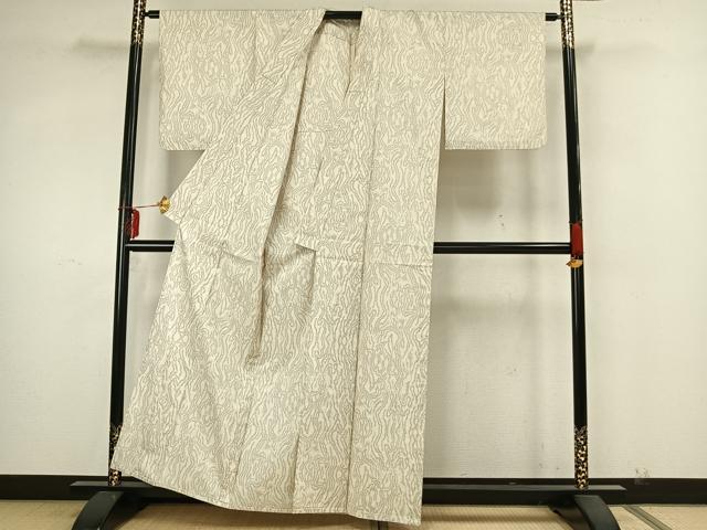 平和屋着物▽本場大島紬 白大島 単衣 7マルキ 抽象文様 正絹 逸品