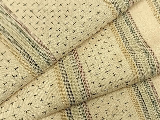 平和屋着物▽上質な紬　単衣　十字絣間道　正絹　逸品　AABA7422fy