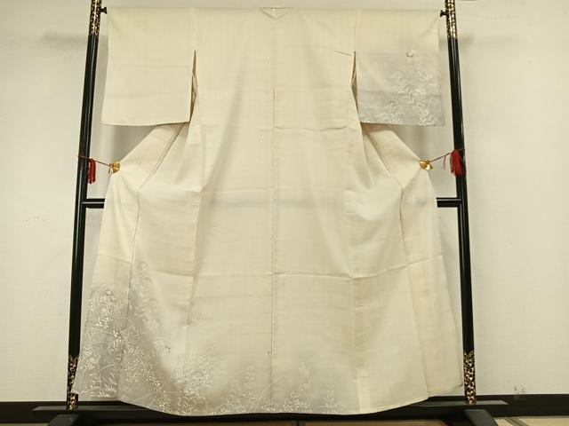 平和屋着物▽訪問着　単衣　紬地　刺繍　草花文　暈し染め　正絹　逸品　AABA7435fy