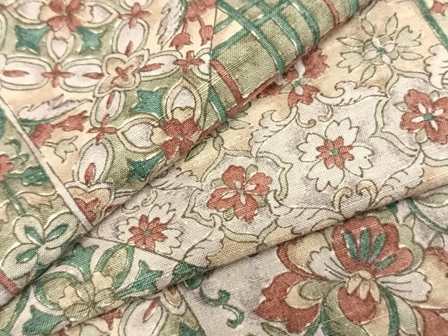 平和屋着物▽上質な小紋　単衣　紬地　切嵌花文　正絹　逸品　AABA7436fy