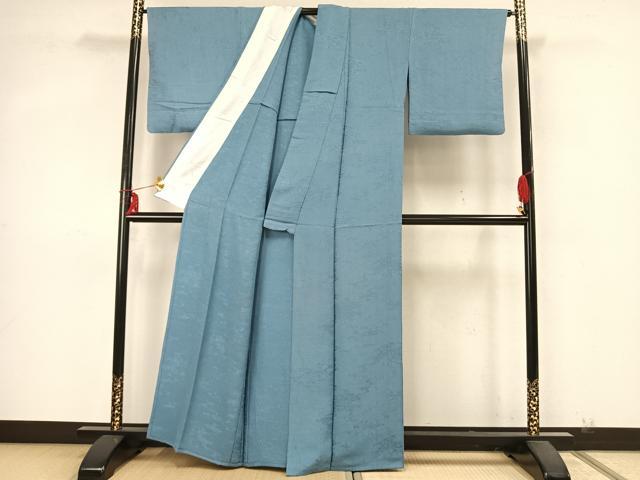 平和屋着物▽上質な色無地 単衣 流水地紋 勿忘草色 正絹 逸品