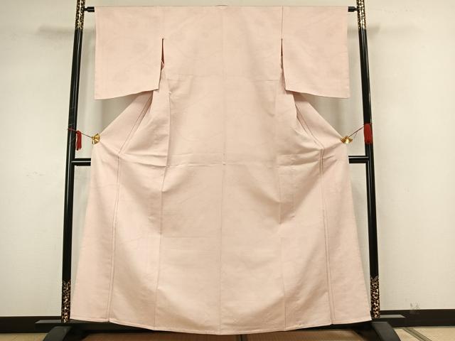 平和屋着物▽上質な色無地　単衣　紬地　花唐草地紋　薄桜色　正絹　逸品　未使用　AABA7477fy 平和屋着物▽上質な色無地 単衣 紬地 花唐草地紋 薄