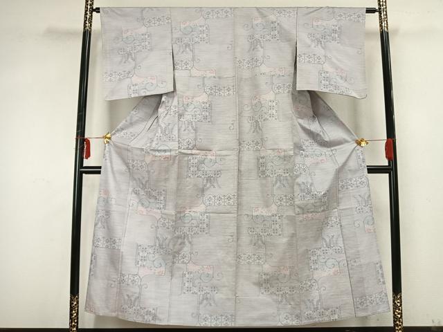 平和屋着物▽本場大島紬　白大島　単衣　幾何学花文　正絹　逸品　AABA7479fy 平和屋着物▽本場大島紬 白大島 単衣 幾何学花文 正絹 逸品 AABA7479fy