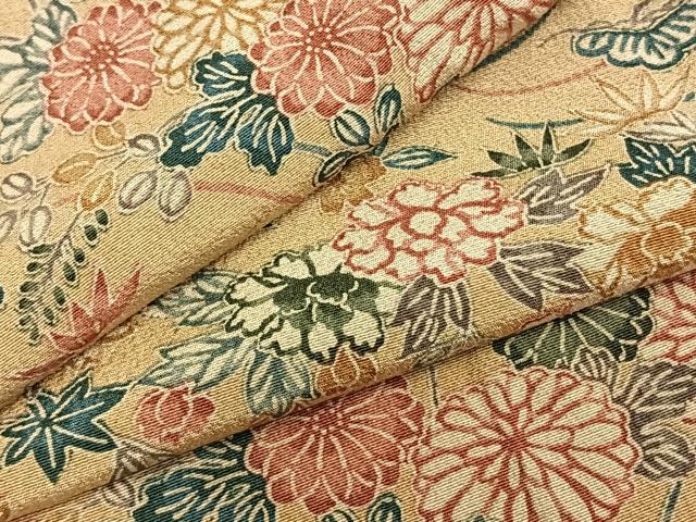 平和屋着物▽上質な小紋　単衣　型染め　草花文　正絹　逸品　AABA7519fy