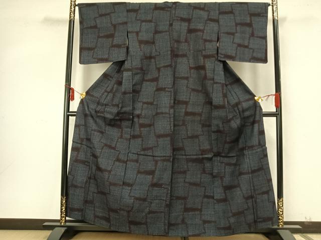 平和屋着物▽本場結城紬　重要無形文化財　単衣　80亀甲　色紙文　正絹　逸品　AABA7525fy_1