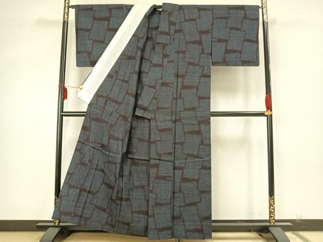 平和屋着物▽本場結城紬　重要無形文化財　単衣　80亀甲　色紙文　正絹　逸品　AABA7525fy_2