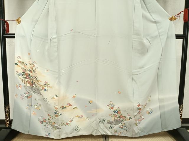平和屋着物▽訪問着　単衣　風景草花文　暈し染め　金彩　正絹　逸品　AABA7529fy_2