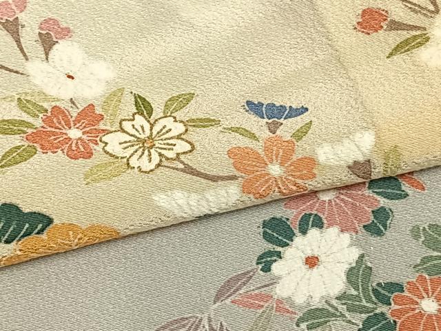 平和屋着物▽訪問着　単衣　風景草花文　暈し染め　金彩　正絹　逸品　AABA7529fy_4