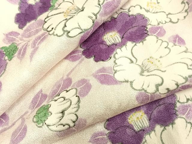 平和屋着物▽上質な小紋　単衣　手描き　草花文　正絹　逸品　AABA7534fy