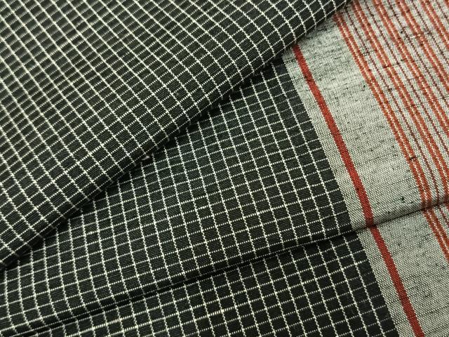 平和屋着物▽上質な紬　単衣　格子間道　正絹　逸品　AABA7541fy