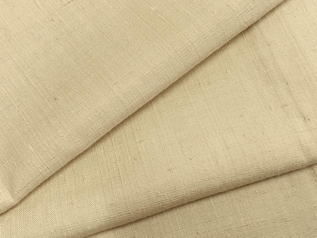 平和屋着物▽上質な紬　単衣　色無地　鳥の子色　正絹　逸品　AABA7543fy