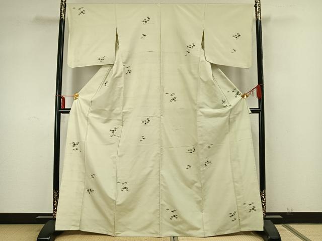 平和屋着物▽上質な紬 単衣 手描き 枝葉文 正絹 逸品 AABA7546fy