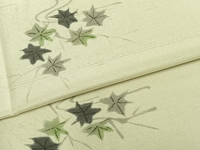 平和屋着物▽上質な紬 単衣 手描き 枝葉文 正絹 逸品 AABA7546fy