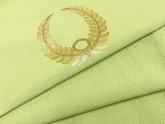 平和屋着物▽色無地　ワンポイント　単衣　若苗色　金彩　ロング丈　洗える着物　AABA7549fy