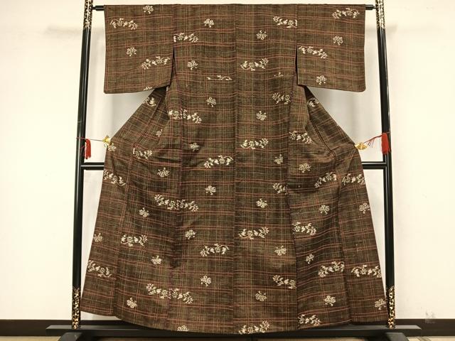 平和屋着物▽上質な紬　単衣　舞蝶文　正絹　逸品　AABA7576fy 平和屋着物▽上質な紬 単衣 舞蝶文 正絹 逸品 AABA7576fy