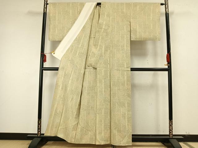 平和屋着物▽結城紬 単衣 80亀甲 舞葉間道 正絹 逸品 AABA7580fy