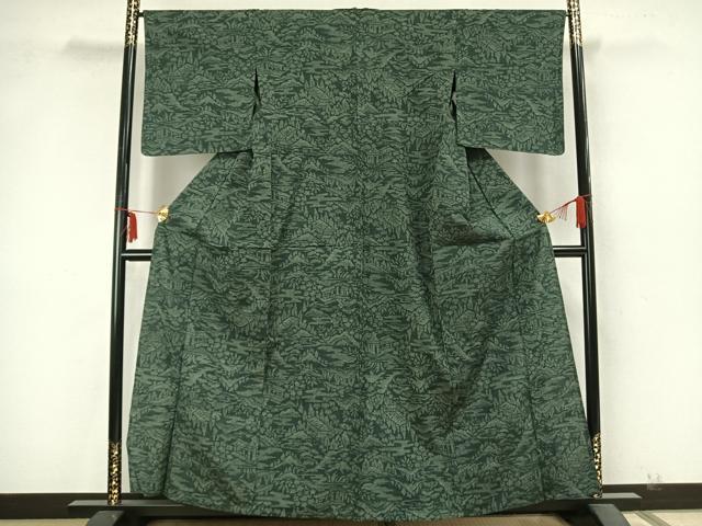 平和屋着物▽上質な紬 単衣 風景文 正絹 逸品 AABA7593fy